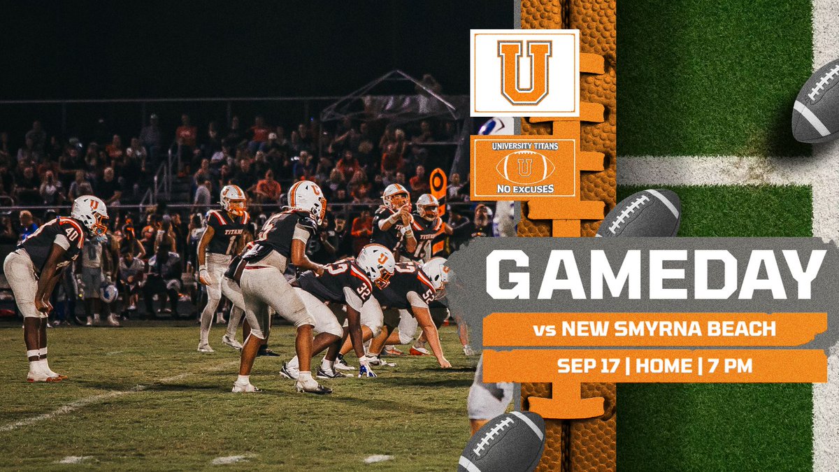 UhsTitansFtb's tweet photo. IT'S GAMEDAY‼️Your Titans are back at home to host the New Smyrna Beach Barracudas at 7 PM #NoExcuses https://t.co/hFHpSyOILr