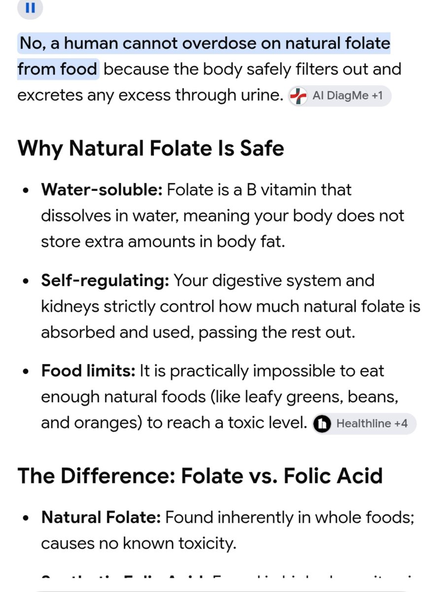 upforthefight1's tweet photo. MALINFORMATION OF THE HIGHEST ORDER.

Fooling people into believing folic acid is a natural substance when its a LAB MADE DRUG.

Its pure EVIL to label natural folate as folic acid👇👇👇

Its highly deceitful behaviour.

HUMANS CAN'T OVERDOSE ON FOLATE, BUT CAN FOLIC ACID 👇 https://t.co/hvWtKrZWs1