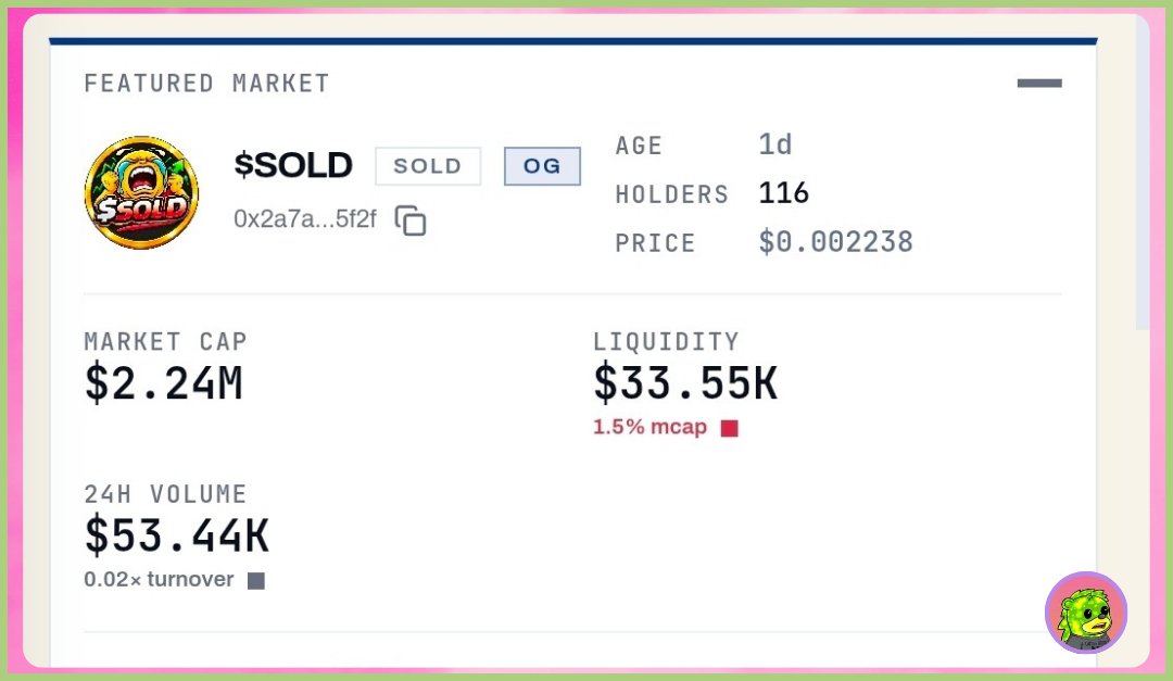 0x_Empire's tweet photo. If you minted AKAIRII yesterday and you’re still holding, there’s a bigger picture worth understanding.

The NFT is tied into the @akadotfun RWA flywheel.

Activity across the platform generates fees, part of which goes towards buying tokenized RWAs like NVDA, AAPL, TSLA and SPCX for holders.

And now the launchpad is where it gets interesting.

The first meme $SOLD is already sitting around $3M MC with relatively low liquidity, barely a day after launch.

More trading activity means more fees generated, which ultimately puts more fuel into that RWA flywheel.

So this first launch is definitely one I’m keeping an eye on.

If it gets the kind of volume people are expecting, things could get interesting pretty quickly.

NFA. Always DYOR.