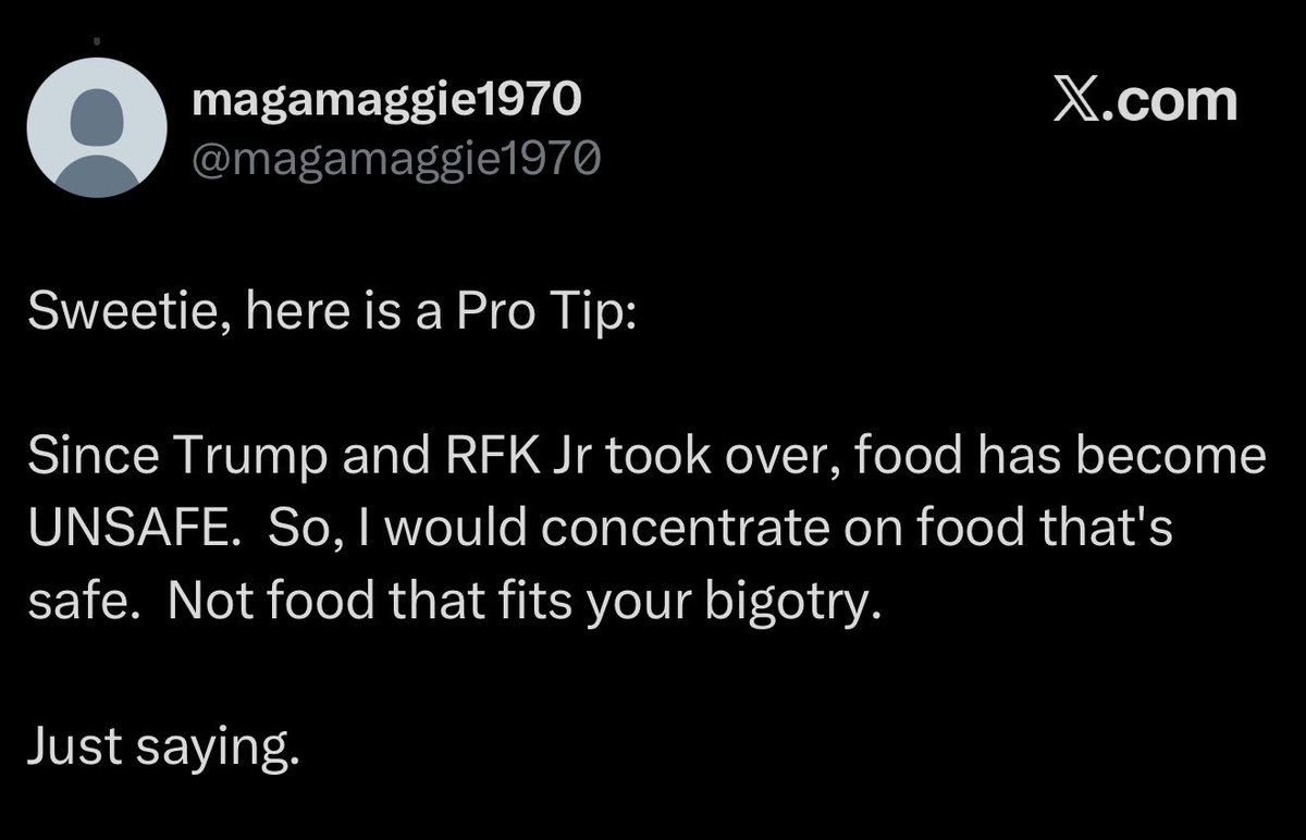 Sassafrass_84's tweet photo. These are the morons we have to deal with. As an American I have every right to be mad that American companies such as Tillamook are bowing down to Islam. This doesn’t make me a bigot. Even to your standards if it does, I do not care. Call me whatever name you want. I would prefer my country not be conquered. 

In the meantime, please tell the class how RFK JR and President Trump has made food unsafe. I would really like to know what it is. 

•Real food is health policy. Dye, additive, and ultra-processed junk is not.
• If a company has to hide the ingredient behind a “generally recognized as safe” loophole, it isn’t safe enough.
•Whole milk and actual protein beat low-fat cardboard and seed-oil sludge.

I’ll wait.