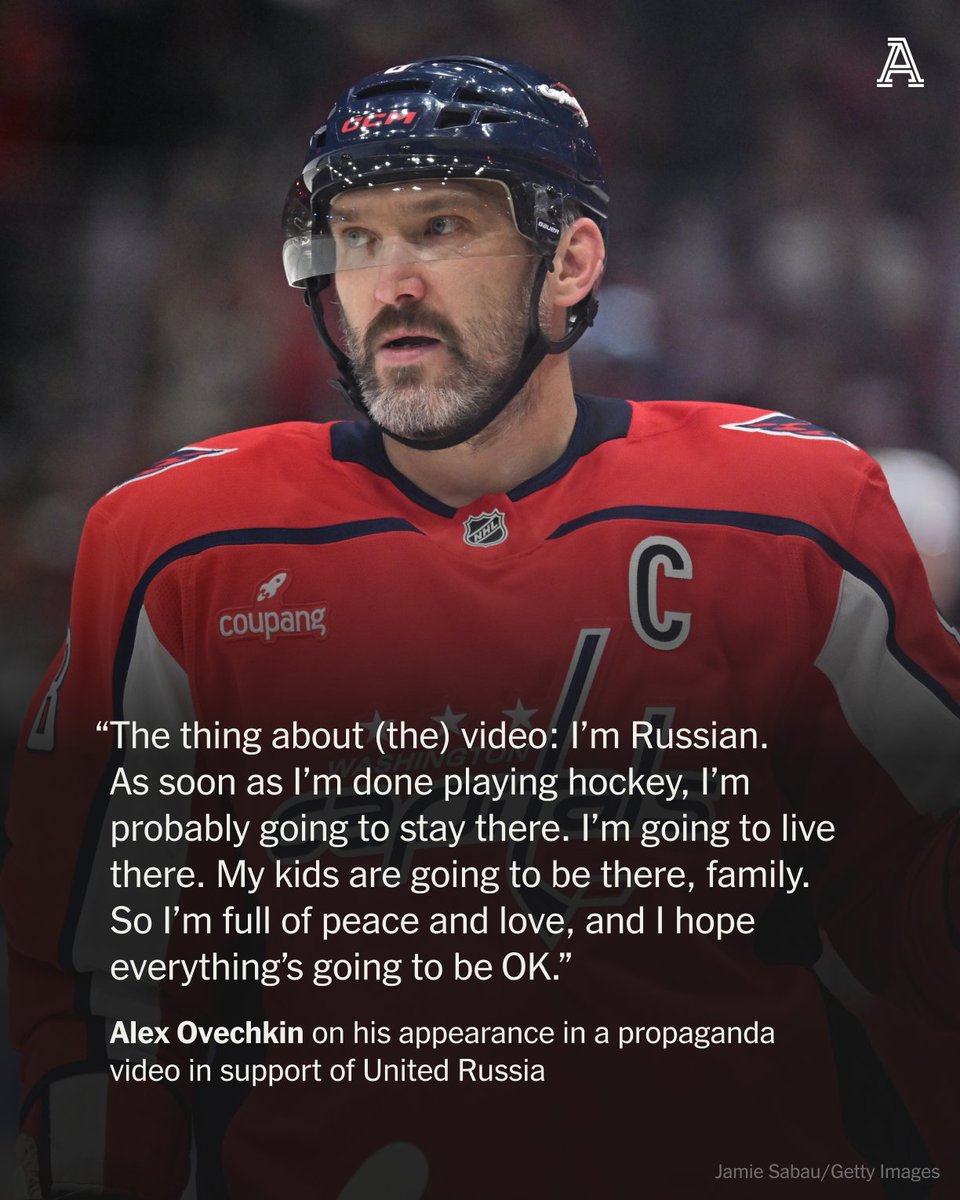 TheAthletic's tweet photo. At training camp on Thursday, Alex Ovechkin addressed his appearance in a propaganda video he taped in support of United Russia, a group that supports the regime of president Vladimir Putin.

https://t.co/WDZT92jxDh https://t.co/ysCxnuU8tg