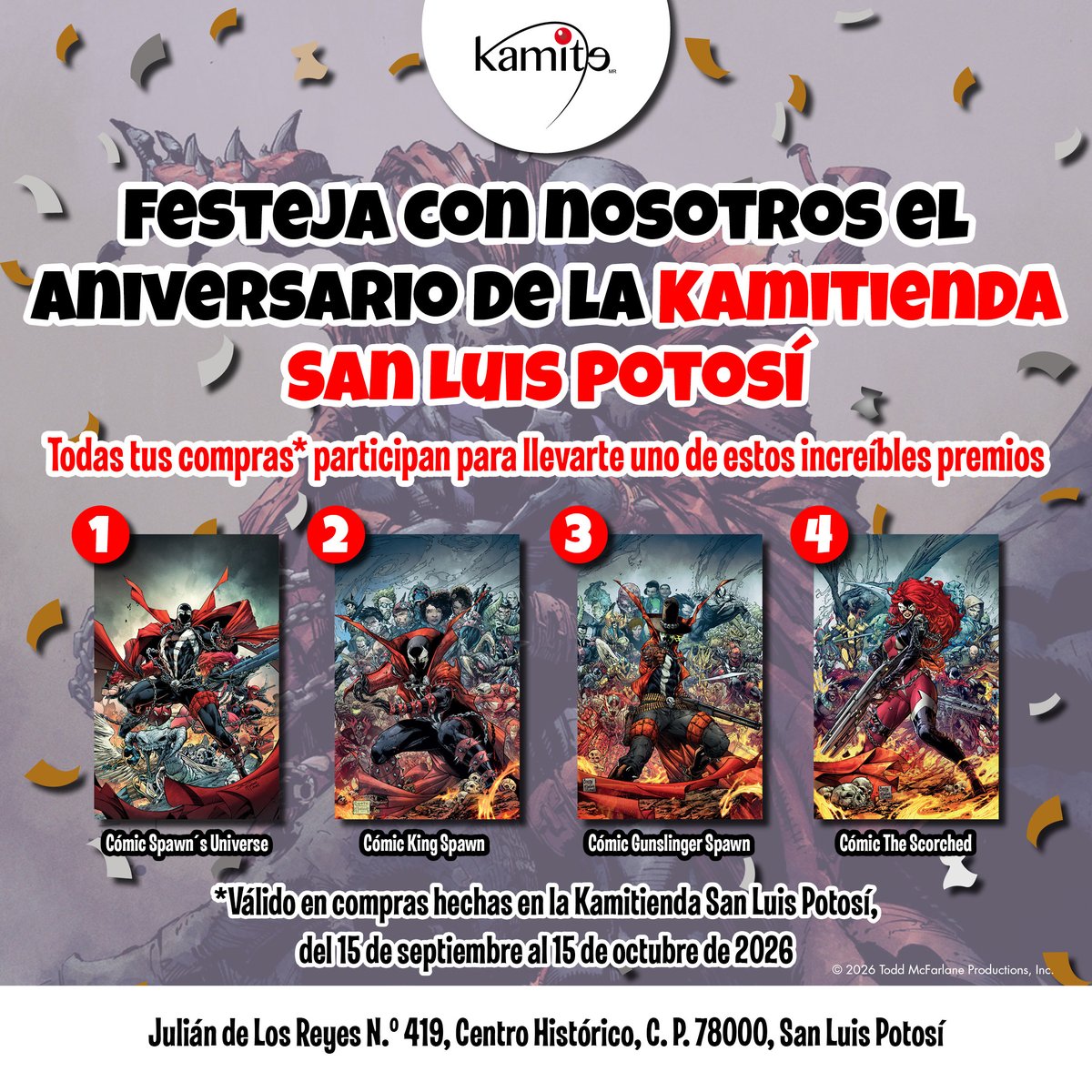 Kamite5's tweet photo. 🎉 ¡Festejamos el Aniversario de #KamitiendaSanLuisPotosía lo grande!
🥳 Llévate hasta un 30% de descuento en el catálogo #Kamite. (No aplica en coleccionables).
Promoción válida hasta el 21 de septiembre, no acumulable con otras promociones. 🛒📚 https://t.co/D2lj1C7Znf