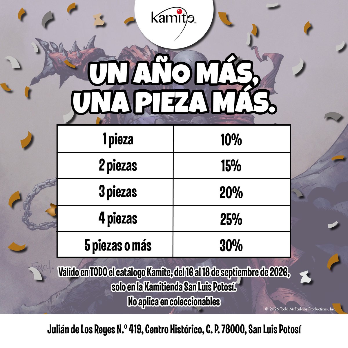 Kamite5's tweet photo. 🎉 ¡Festejamos el Aniversario de #KamitiendaSanLuisPotosía lo grande!
🥳 Llévate hasta un 30% de descuento en el catálogo #Kamite. (No aplica en coleccionables).
Promoción válida hasta el 21 de septiembre, no acumulable con otras promociones. 🛒📚 https://t.co/D2lj1C7Znf