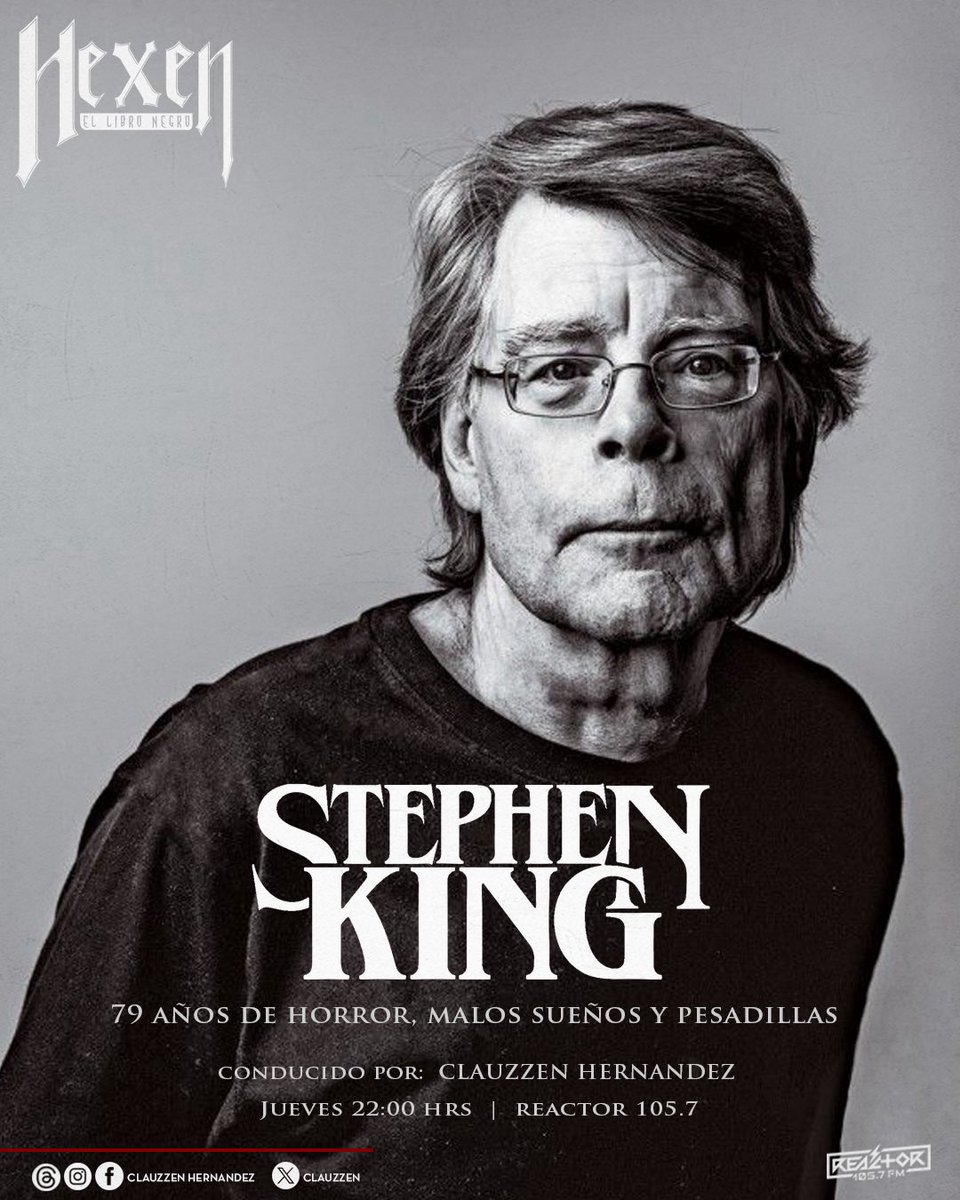 clauzzen's tweet photo. Hoy es Jueves de #Hexen
Prendemos una vela negra de pastel por los 79 años de @StephenKing 

El Llamado de #labruja es a las 22hrs (Mex)
📻 &amp; 🔗 : @Reactor105 

X : @ clauzzen
Ig-fb-Thds-TikTok: @ clauzzenhernandez
Cryptmaster : @mikerauda 
https://t.co/PSyBRLWtrt

#darkculture https://t.co/iNZFZ3KzhV