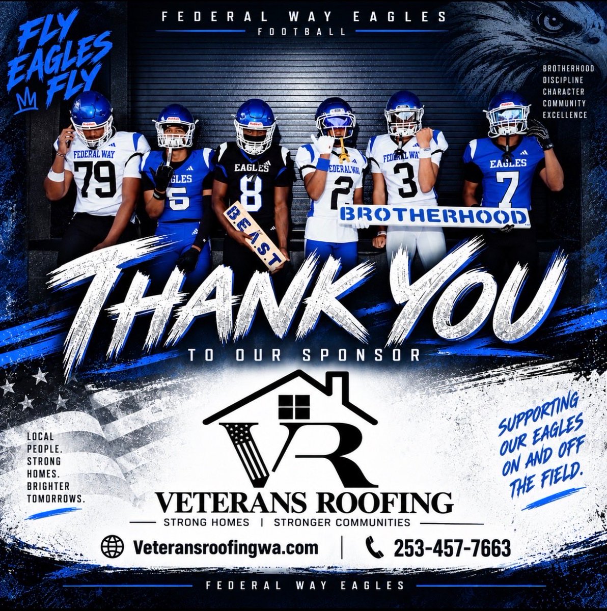 FederalWayFB's tweet photo. Thank you to @veteransroofingwa for supporting our team. Please hit them up for any of your roofing needs. https://t.co/8Yeyu9MAIA