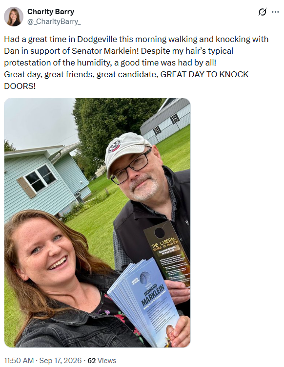 doranchad's tweet photo. Hitting doors in races in every corner of the state is how you make a difference to elect candidates who believe in affordability, individual freedom, and a Wisconsin that works for everyone. Well done @_CharityBarry_ and @RealMasonJudd! https://t.co/CMw1CDmapx