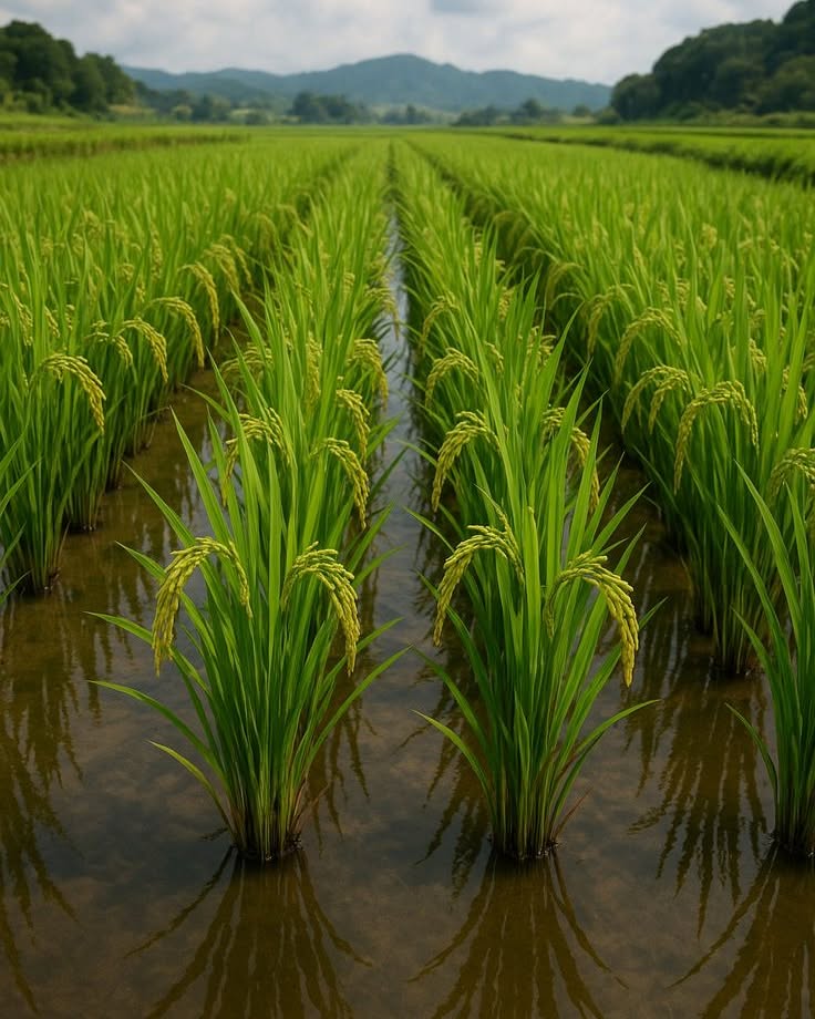 GenevaKoback's tweet photo. Rows of ripening paddy fields, shimmering with light and shadow, weave a golden dream. Amid farmers’ sweat-soaked toil lies this breathtaking beauty—and the foundation of our food. https://t.co/ETeFgn22HY