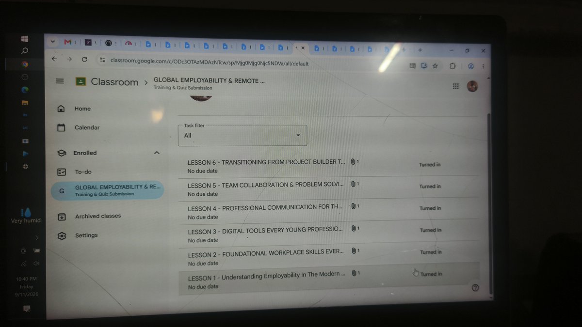 iwareregbemi's tweet photo. All turned in! Finished submitting all my lesson tasks and quizzes on Google Classroom for the @ITrainAfrica Global Employability &amp; Remote Work Readiness training! https://t.co/ngbjATzmDC