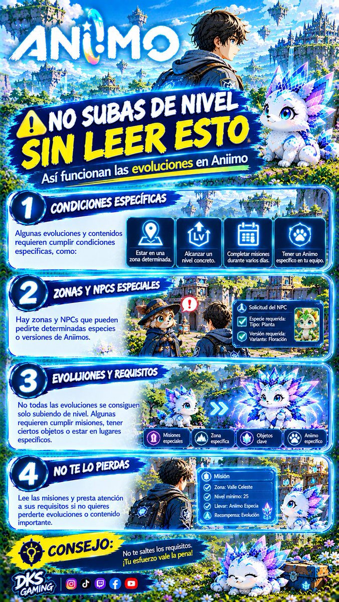 dks_12Games's tweet photo. 📖Antes de subir el nivel de tus Aniimos deberías saber estás cosas.
#Aniimo #AniimoGame #AniimoTips #RPG https://t.co/mU4A7B9Rpr