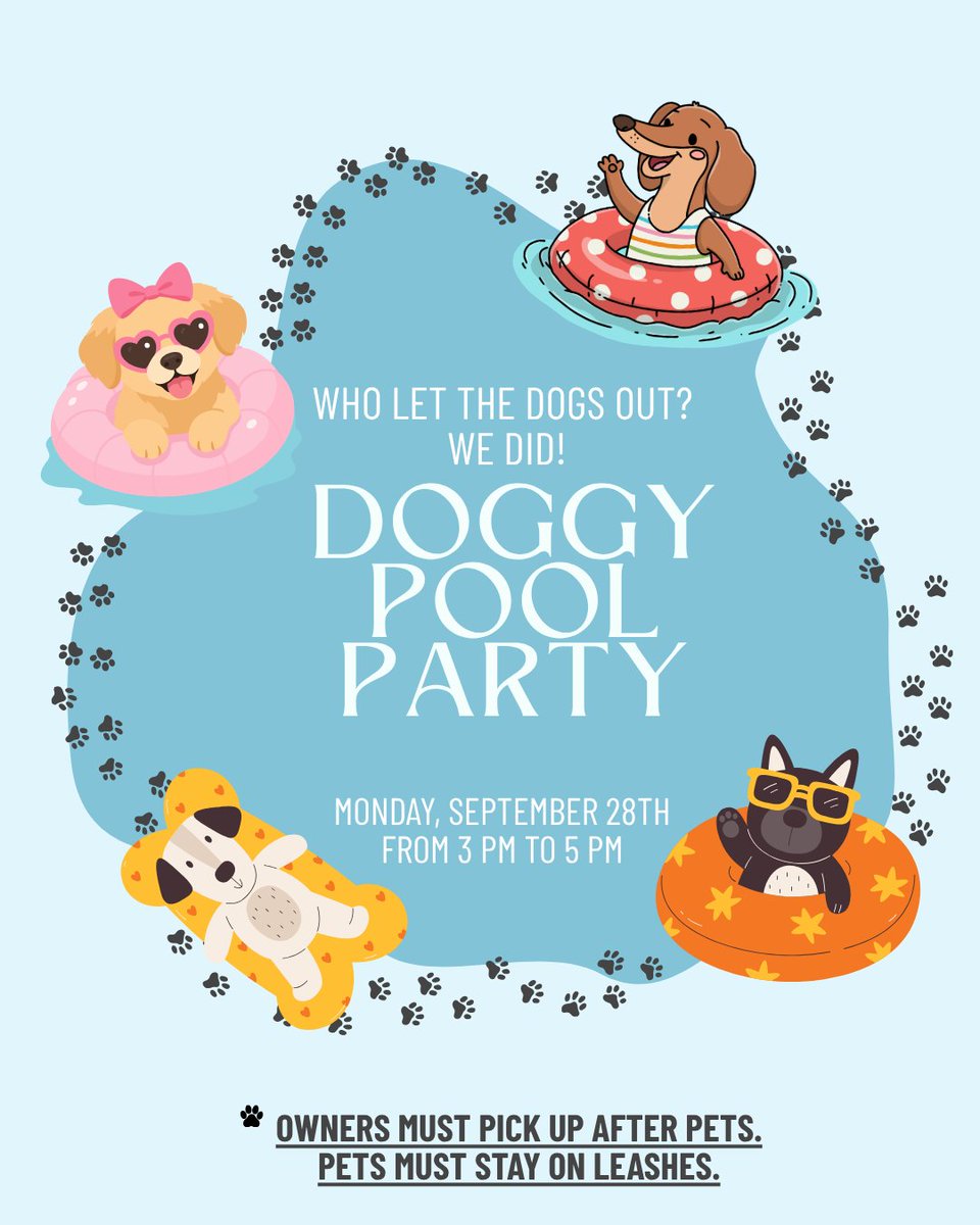 Turnberry_Place's tweet photo. Monday, September 28th from 3pm-5pm bring your dogs to the pool for some water fun! πΆ
#petsofturnberry #dogdays #petpoolparty #fun #lovewhereyoulive #aptlife #ruff #sunsoutpawsout #lasthoorah #stpeters #missouri https://t.co/sOyh5uXS1u