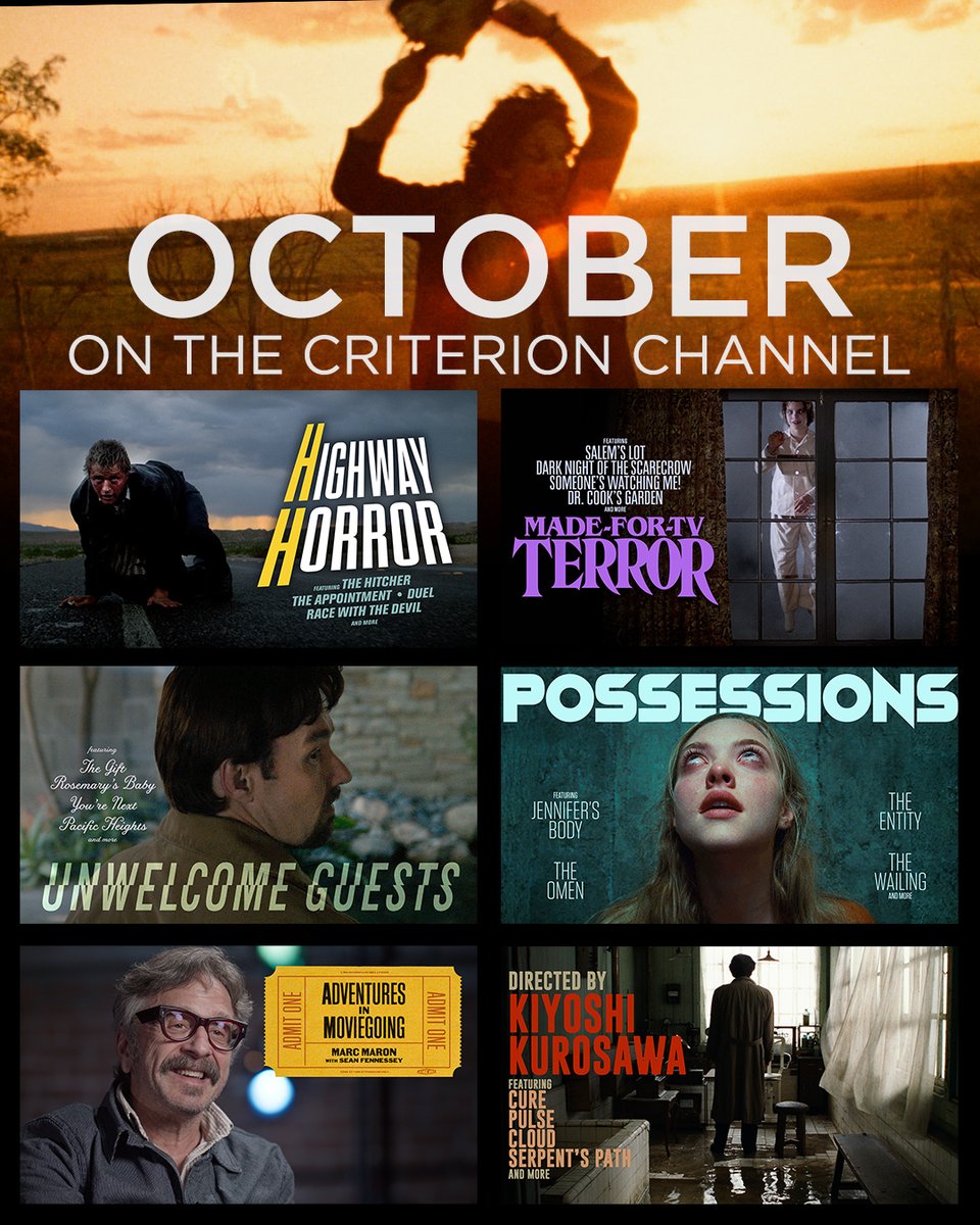 Criterion's tweet photo. ✨Announcing our OCTOBER 2026 Criterion Channel lineup! ✨ https://t.co/34u8chKiqW

Our Halloween programming includes a tour of cinema’s scariest road movies, an anthology of TV-movie nightmares, and collections built around our fears of sinister intruders and mysterious possessive forces.