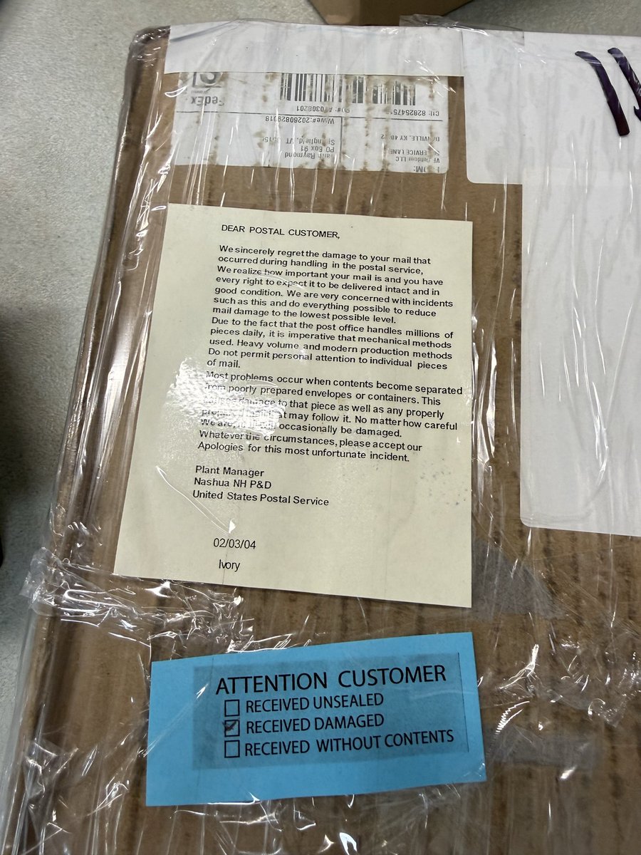 CT_runner_girl's tweet photo. @FedEx you should be ashamed to have sent this on to a customer. Packages soaked in an unknown substance, after it spent two weeks moving from Middletown CT to Springfield VT. UNACCEPTABLE. https://t.co/zRfy8pzCIT