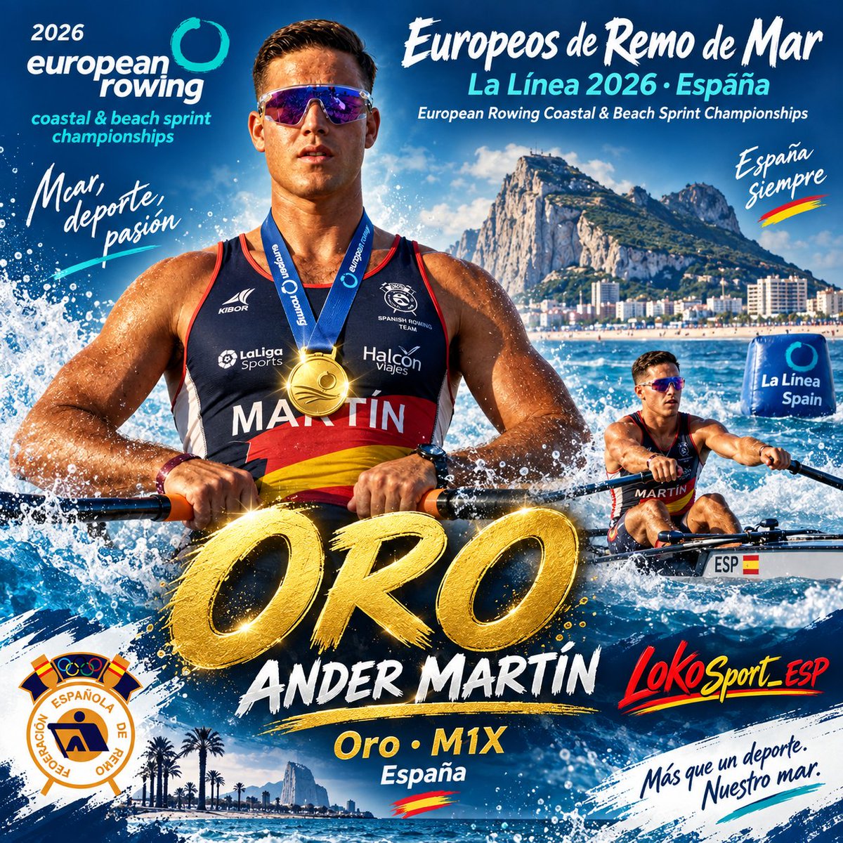 lokoSport_ESP's tweet photo. 🥇🇪🇸 ¡ANDER MARTÍN, CAMPEÓN DE EUROPA!

Brillante actuación del remo español en La Línea 2026. Ander Martín conquista la medalla de oro en M1X Beach Sprint, subiendo a lo más alto del podio europeo. 🌊🚣‍♂️

Potencia, velocidad y precisión para firmar una gran victoria ante su público.

🥇 Ander Martín — ORO M1X Beach Sprint

#Remo #BeachSprint #EuropeanRowing #LaLinea2026 #AnderMartin #TeamESP #España #Oro #DeporteEspañol https://t.co/DJIrwDSdqv