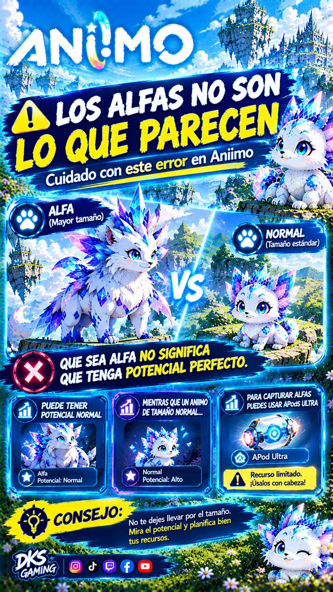 dks_12Games's tweet photo. 🔵Los Alfas tienen diferente potencial a tener en cuenta, no siempre son los mejores y un Aniimo normal puede tener mejor potencial que un alfa.
#Aniimo #AniimoGame #AniimoTips #RPG https://t.co/nWxUwnqsY9