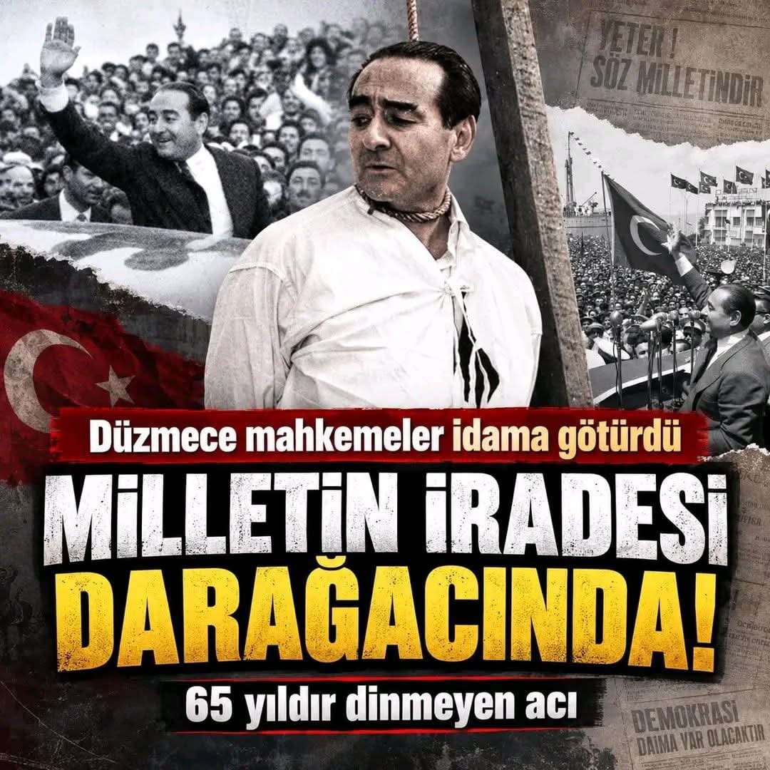 VedatSAVA16's tweet photo. Milletin iradesini çiğneyip omuzlarındaki yıldızların gücüyle bu ülkeye en büyük zulmü yapanları lanetle; mazlum Menderes, Polatkan, Zorlu ve tüm mazlumları rahmetle anıyoruz. https://t.co/5I9mZRNnqU