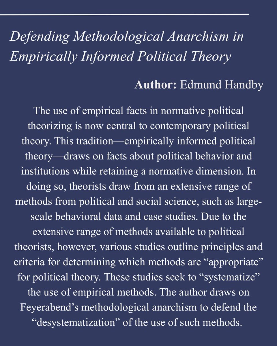 SPSAnews's tweet photo. September’s JOP Article of the Month argues that political theorists should pursue any method they see as appropriate or interesting. #JOP #PoliticalTheory #EmpiricalMethods #Desystematization https://t.co/e0JyVdmnAd https://t.co/plDipfzqy7