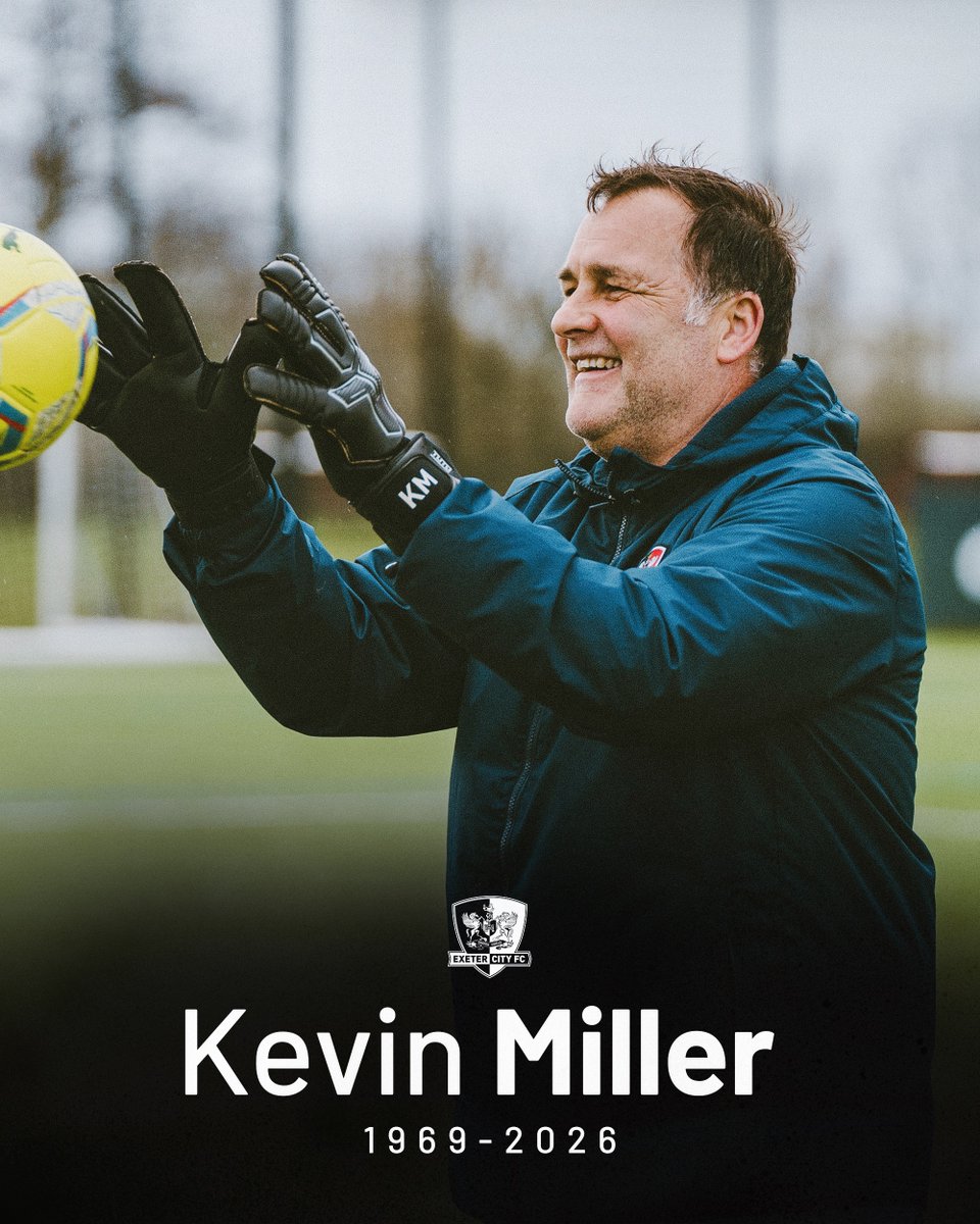 OfficialECFC's tweet photo. Kevin Miller: 1969 - 2026

We are deeply saddened to hear of the sudden passing of club legend Kevin Miller at the age of 57.

Kevin was an incredibly popular figure during his time at St James Park, earning a place in the hearts of supporters with his performances between the posts and his wholehearted commitment to the club.

As a player, Kevin had a commanding presence and a fierce competitive spirit. He joined Exeter City in 1989 under Terry Cooper and went on to make over 250 appearances for the Grecians over two spells as a player. He was a key part of the team that won the fourth division championship in 1989/90.

Kevin rejoined City as Goalkeeper coach in December 2022 under Gary Caldwell where he used his wealth of experience to play a key role in the development of City’s goalkeepers.

At just 57, his passing is a huge loss to his family, friends and everyone who knew him. Exeter City Football Club sends its deepest condolences to Kevin's family and friends at this incredibly difficult time. Our thoughts are also with Gary Caldwell and our former staff at Wigan Athletic.

His time in Devon left a lasting impression on those around the club, and his contribution remains a big part of Exeter City's story

The club will be supporting those who were close to Kevin and will be commemorating Kevin’s time with us and his memory in an appropriate way.

Once a Grecian, always a Grecian.

Rest in peace, Kevin ❤️