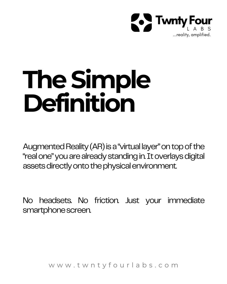 twntyfourlabs's tweet photo. Before we show you what we are working on, let's start with the basics. 

What really is AR? 🎯

Swipe through, and let us know what you want explained next.

#AugmentedReality #ARFilters #TwntyFourLabs https://t.co/BOztDPP5Dr