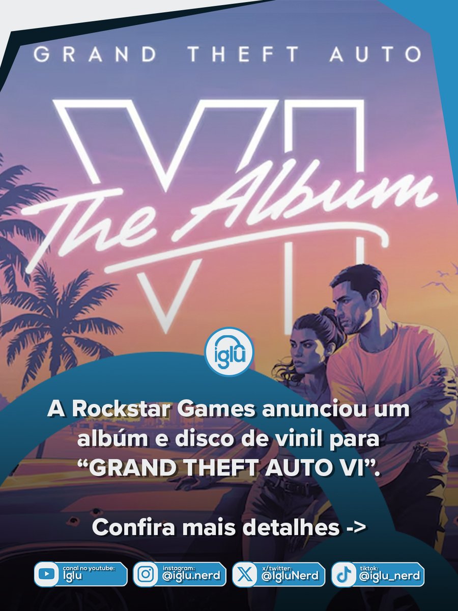 o_iglu_'s tweet photo. 🚨 A Rockstar Games anunciou um albúm e disco de vinil para “GTA VI”.

O lançamento é previsto para 19 de novembro e já está disponível para pré-venda em todas as principais plataformas de streaming de música. Edições limitadas em vinil e CD também estão disponíveis em pré-venda. https://t.co/EFBdikMkg7