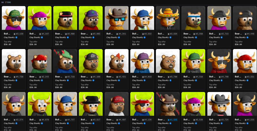 RealCashpig's tweet photo. I have acquired 90 Clay StonKz by @Brrrbon_ making me the number two holder. I believe this to be one of the most iconic PFP collections, not just on Robinhood, but on any chain. I have done extensive research on the narrative and have attached my thesis as a thread below as to why it is now one of my top conviction plays.. #ClayPower