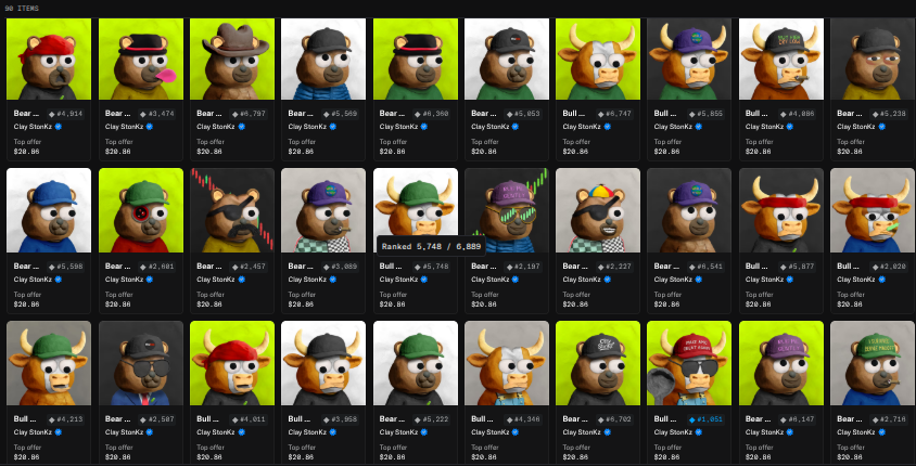 RealCashpig's tweet photo. I have acquired 90 Clay StonKz by @Brrrbon_ making me the number two holder. I believe this to be one of the most iconic PFP collections, not just on Robinhood, but on any chain. I have done extensive research on the narrative and have attached my thesis as a thread below as to why it is now one of my top conviction plays.. #ClayPower