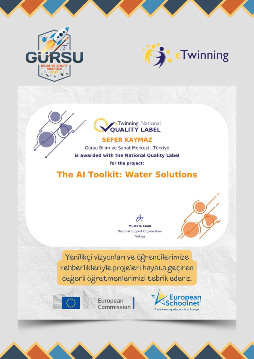 gursubilsem16's tweet photo. 🌟 Gürsu BİLSEM’e bir gurur daha!

Uluslararası eTwinning projelerimiz, yenilikçi yaklaşımlar ve özverili çalışmalar sonucunda 🏆 Ulusal Kalite Etiketi ile ödüllendirildi!

Projelerde emeği geçen değerli öğretmenlerimizi, öğrencilerimizi ve tüm paydaşlarımızı tebrik ediyoruz. 👏 https://t.co/FzwbNeWaGL