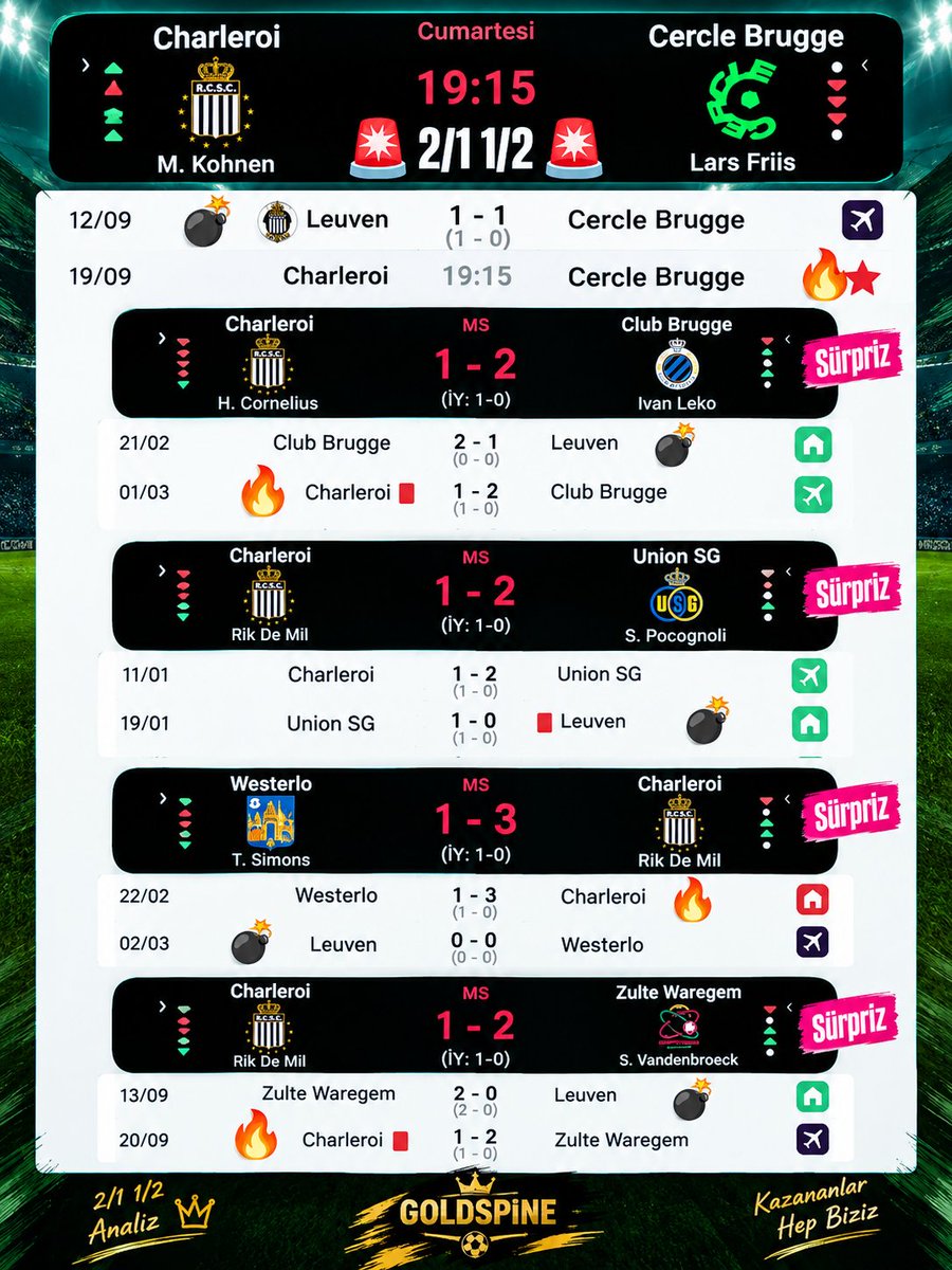 GOLDSPINEEE's tweet photo. MAÇIMIZ CHARLEROİ-CERCLE B.

🚨Charleroi takımı süpriz yapacağı takımlar CHARLEROİ maçına gelmeden önce veya sonra leuven takımı ile karışlamak zorundalar

💣BU MAÇIN ÖZELİNDE İse iki ekipte bu maça çift takım teması ile geliyor bu görsel haricinde TOPLAM 3 FARKLI analizi olan bir maç bize sadece bu maçı alıp yemek düşüyor

💲Spine&Money grup afiyetle sunar

🚨🚨 İKİLİ KOMBİNESİ BAYİ GRUPTA ÜCRETSİZ PAYLAŞILACAK KATILMAK İSTEYENLER https://t.co/YVCLudbK9K benime iletişime geçebilirler