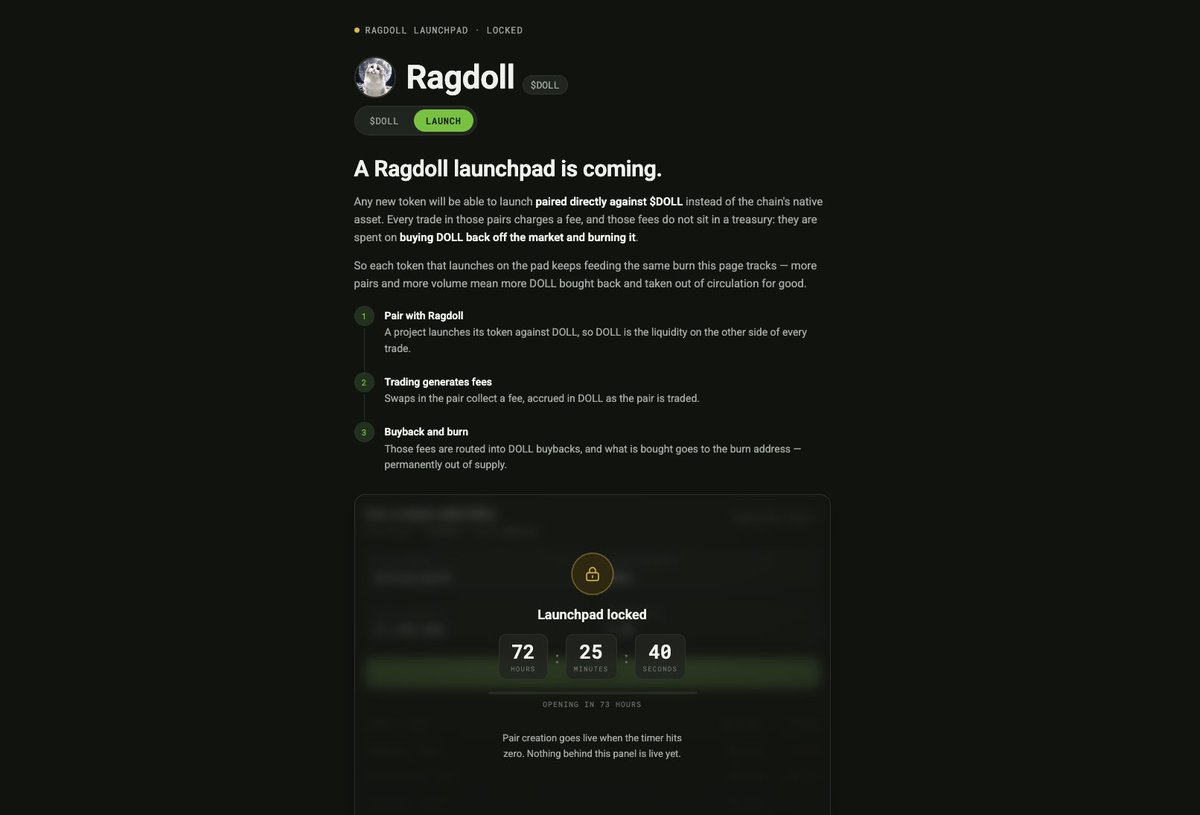 ragdoll0x's tweet photo. 🚨 The Ragdoll website is LIVE.

You can now track the $DOLL burn in real time.

- See exactly how many tokens have been burned
- Refresh the page and watch new burns happen
- Click any burn to verify the transaction directly on-chain

Full transparency. Every burn is visible and verifiable.

But this is just the beginning.

We’re building a meme launchpad powered by Ragdoll, coming in the next few days.

Users will be able to launch tokens paired with $DOLL across Arc, Robinhood Chain and Base.

The idea is simple: more activity → more fees → more $DOLL buybacks and burns.

We want to build an ecosystem around Ragdoll that continuously generates fees and uses them to reduce the $DOLL supply.

https://t.co/1eDYp9Ofp6