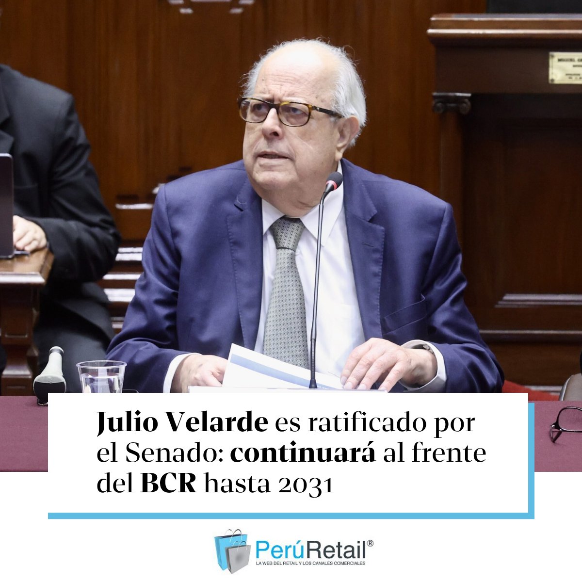 peruretail's tweet photo. 🏦📊 El Pleno del Senado ratificó a Julio Velarde con 40 votos a favor y 12 en contra, con lo que continuará al frente del Banco Central por un nuevo periodo de cinco años. Los detalles aquí. ►https://t.co/a9Gboju83T
#JulioVelarde #BCRP #Economía #Actualidad https://t.co/xQnUIrz0EZ