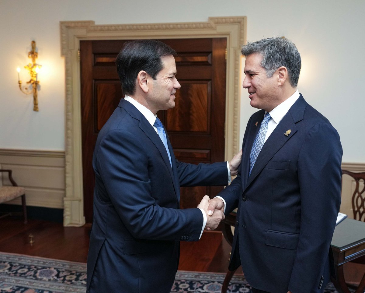 SecRubio's tweet photo. Met with Costa Rican Foreign Minister @Manuel_Tovar_R to discuss our economic partnership and close cooperation on narcoterrorism. Our hemisphere is a partnership that delivers. https://t.co/00XFz5bHe7