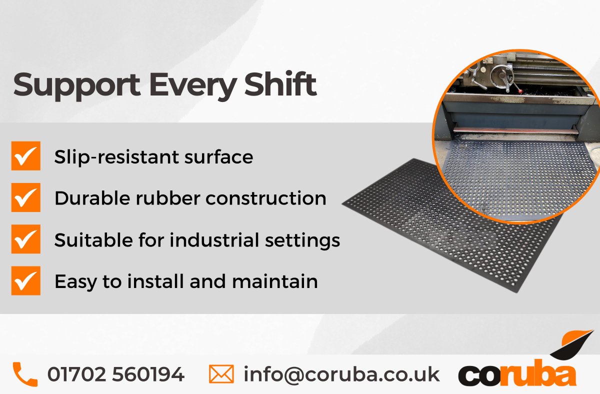 CorubaDirect's tweet photo. A recent surgical team trial found anti-fatigue mats reduced musculoskeletal discomfort by more than one-third during long shifts. For roles involving prolonged standing, reducing strain underfoot can make the working day more comfortable. https://t.co/AI0fWfwddF

#Coruba https://t.co/T8Q1XAv4sI