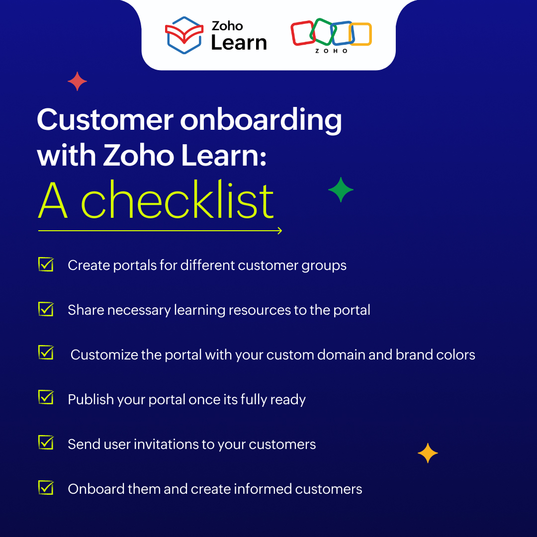 ZohoLearn's tweet photo. There's more to #CustomerOnboarding than sending a welcome email!

See how Zoho Learn helps you share relevant resources and get your customers up to speed easily. Here's a quick checklist that helps you build a smooth customer onboarding experience.

#LearningBeyondBoundaries https://t.co/OhrnfiVnnP
