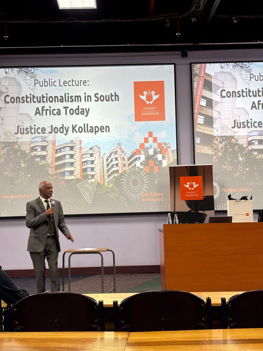 mediauj's tweet photo. Happening at UJ: The University of Johanneburg's Faculty of Law hosted a public lecture featuring Justice Jody Kollapen to discuss the current state of constitutionalism in South Africa. https://t.co/wGDxcPmMeG