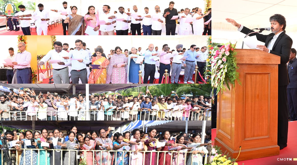 CMOTamilnadu's tweet photo. மாண்புமிகு தமிழ்நாடு முதலமைச்சர் திரு.ச.ஜோசப் விஜய் அவர்கள் தலைமையில் இன்று (17.9.2026) தலைமைச் செயலகத்தில், தந்தை பெரியார் அவர்களின் 148-வது பிறந்தநாளை முன்னிட்டு, மாண்புமிகு சட்டமன்றப் பேரவைத் தலைவர் திரு.ஜே.சி.டி.பிரபாகர், மாண்புமிகு அமைச்சர் பெருமக்கள், தலைமைச் செயலாளர் முனைவர் மு.சாய்குமார், இ.ஆ.ப., அரசு துறைச் செயலாளர்கள், காவல்துறை மற்றும் அரசு  அலுவலர்கள், பணியாளர்கள் சமூக நீதி நாள் உறுதிமொழி ஏற்றுக்கொண்டனர்.

#CMJosephVijay‌