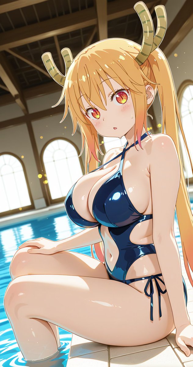 vircraft's tweet photo. おひるだー！キンキラ金曜日の水着ガール！

トール / Thoru / 小林さんちのメイドラゴン
SFW anime-style AI fanart. https://t.co/Bh02gT49F0