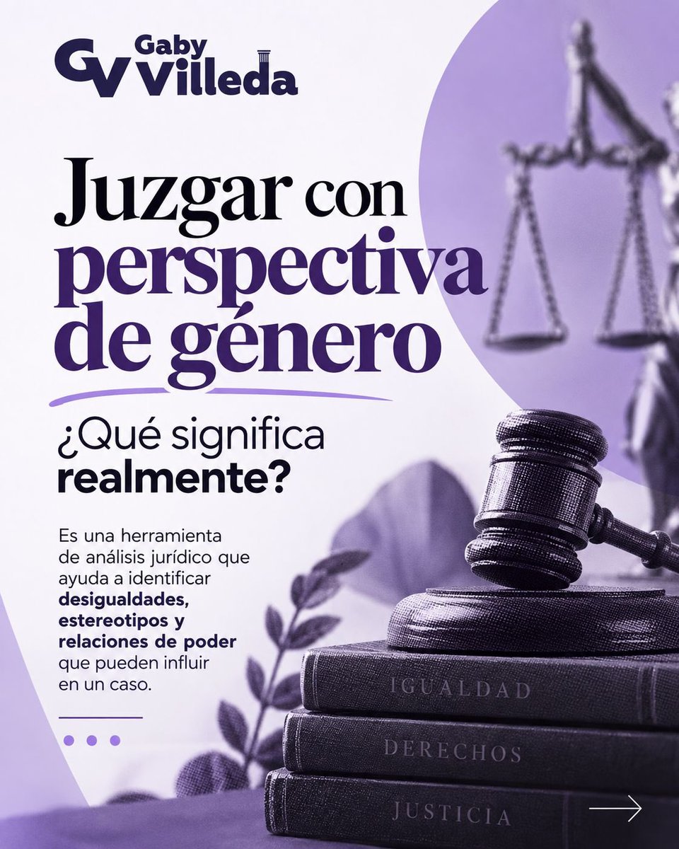 gabyvilledam's tweet photo. Juzgar con perspectiva de género es mirar el contexto, cuestionar estereotipos y evitar que prejuicios influyan en una decisión judicial.

No sustituye la ley ni las pruebas: busca garantizar igualdad y proteger derechos. ⚖️💜

#PerspectivaDeGénero #Igualdad #GabyVilleda https://t.co/wO8pphsl9J