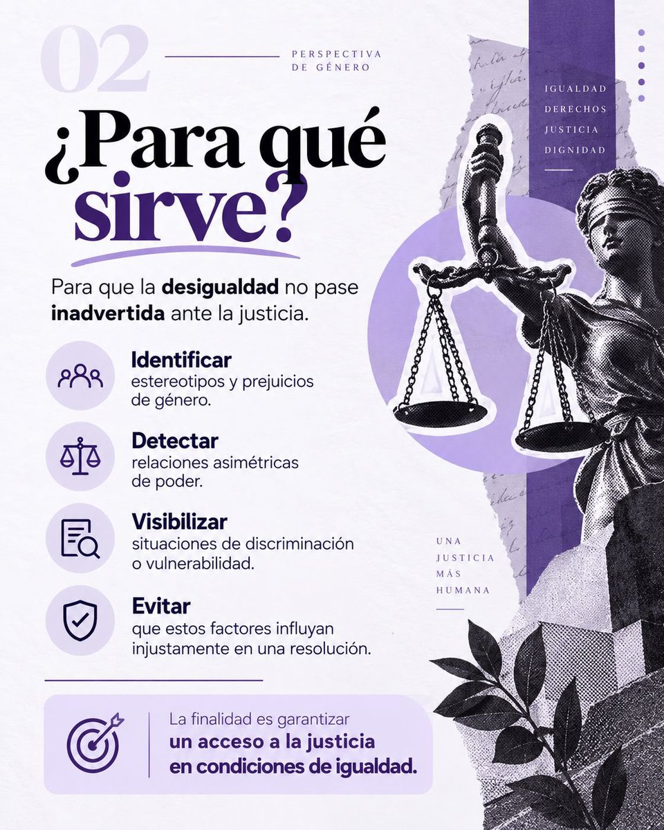 gabyvilledam's tweet photo. Juzgar con perspectiva de género es mirar el contexto, cuestionar estereotipos y evitar que prejuicios influyan en una decisión judicial.

No sustituye la ley ni las pruebas: busca garantizar igualdad y proteger derechos. ⚖️💜

#PerspectivaDeGénero #Igualdad #GabyVilleda https://t.co/wO8pphsl9J