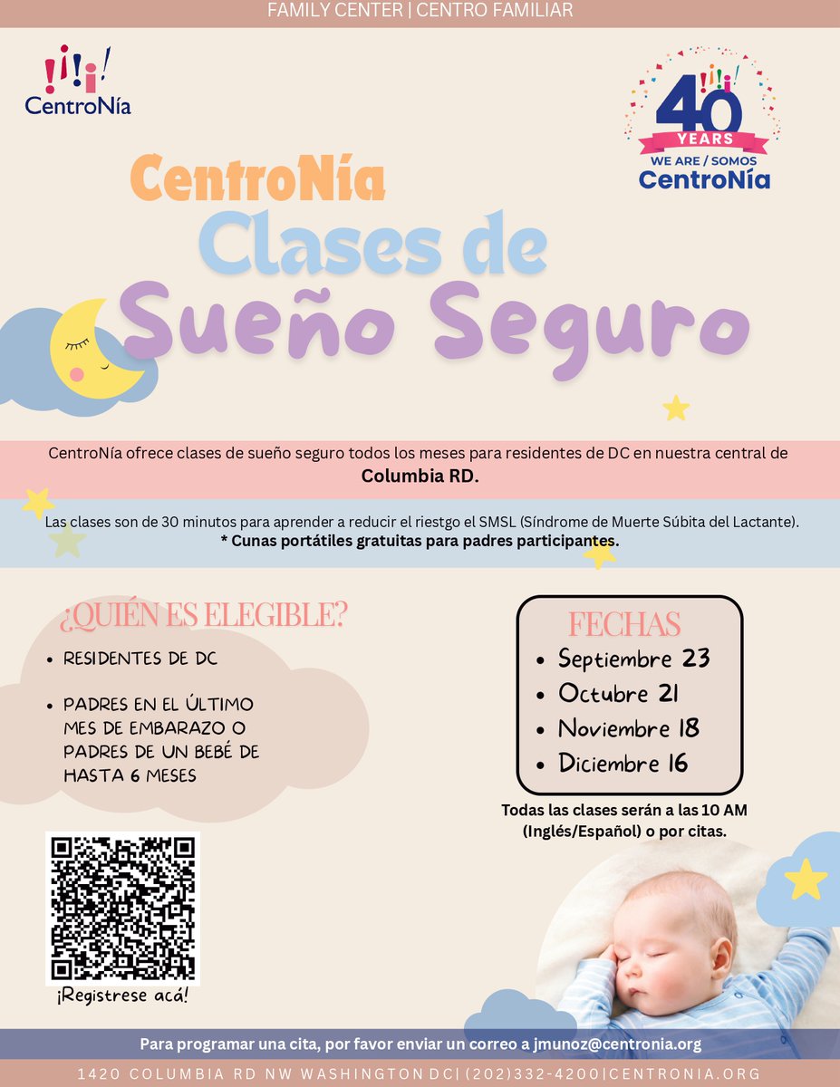 CentroNia's tweet photo. Our safe sleep classes are back! If you are a DC parent expecting or with an infant up to 6 months, sign up today to learn how to help reduce the risk of #SIDS.
Visit https://t.co/cbAacDnK3E!
#centronia #safesleep #SIDS #familysupport #familyservices #community #centroniadc https://t.co/L5mwWCpUh3