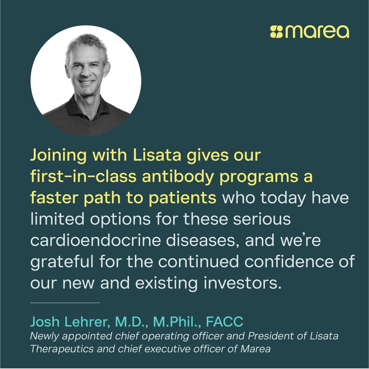 Marea_tx's tweet photo. We're excited to announce that we've entered into a definitive agreement with @Lisata_tx ($LSTA) to combine the companies in an all-stock transaction. The outcome will focus on advancing MAR001/005 and MAR002 through key clinical milestones, including the completion of an ongoing Phase 2b trial in patients with severe hypertriglyceridemia and a Phase 2 trial in patients with acromegaly.

To support the acquisition, we secured an oversubscribed $225 million private placement from a syndicate of leading healthcare investors, which is expected to close concurrently.

Details: https://t.co/vMvfGXYWEC
