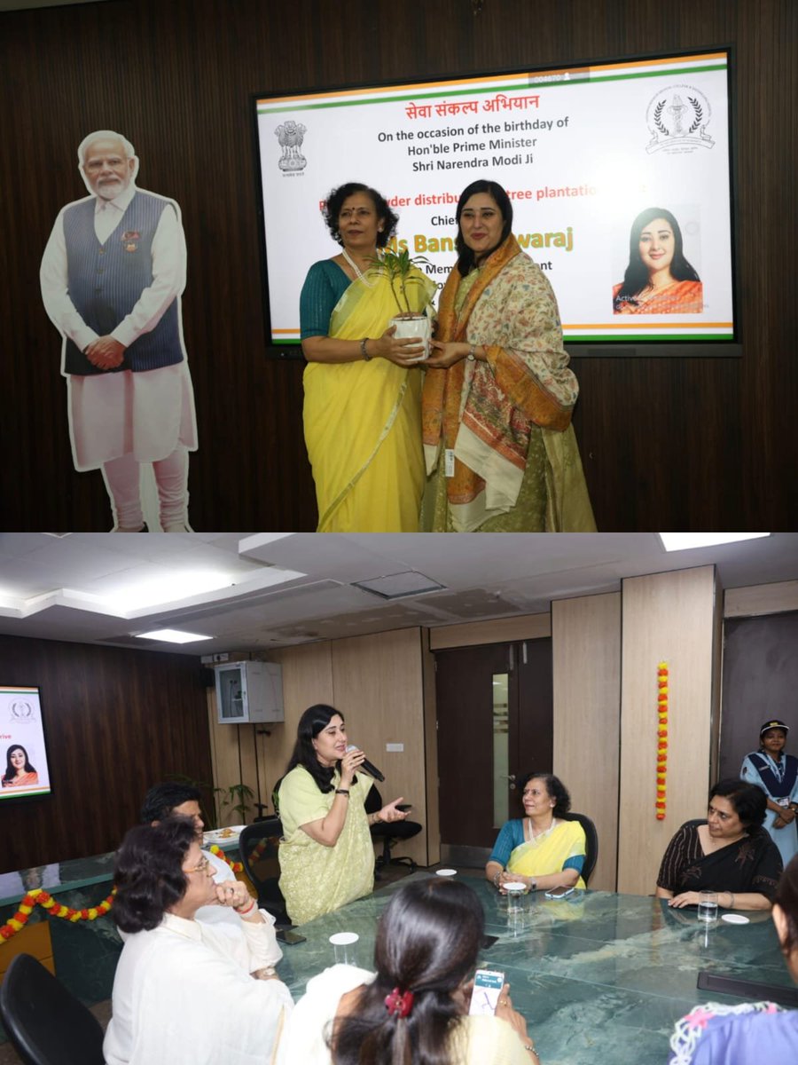 SJHDELHI's tweet photo. VMMC & Safdarjung Hospital marked the birthday of Hon’ble Prime Minister Shri Narendra Modi ji with initiatives focused on patient welfare and environmental responsibility.
Director Dr. Kavita Sharma & Medical Superintendent Dr. Charu Bamba, along with senior faculty and officials, welcomed Hon’ble MP Ms. Bansuri Swaraj, Ms. Archna Gupta, Ms. Renu Singh and members of BJP Delhi Mahila Morcha.
Ms. Swaraj interacted with cancer patients and distributed protein supplements to support their nutritional needs. As part of “Ashirwad Ka Diya,” diyas were lit to convey good wishes and blessings for the Hon’ble Prime Minister. A tree plantation was also undertaken under the “Ek Ped Maa Ke Naam” initiative. @PMOIndia
@narendramodi @BansuriSwaraj
#PatientWelfare #EkPedMaaKeNaam 
#SewaSankalp 
#AshirvaadKaDiya
