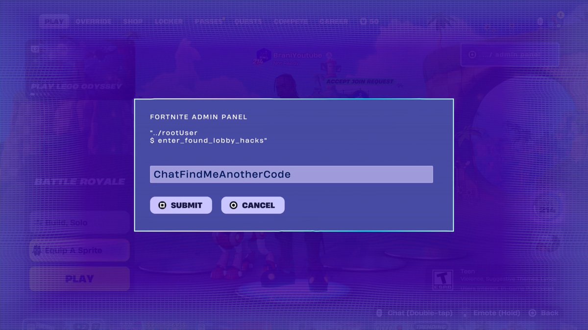 FortniteFNLK's tweet photo. FORTNITE ALL NEW ADMIN PANEL CHEAT CODES!

ChatFindMeAnotherCode - 2 Cheat Code Locator 
PLAYTOLEVELUP - 2,000 Sprite Dust
SAYH12WR1X3L - Wrixel’s Hero Portrait Spray
BeamMeUp - 2 Extraction Accelerator
DESTINYAWAITS - 2 Llama Supply Drop
BLINKYINKYPINKYCLYDE - 5,000 Sprite Dust
NOCTURNEOP55N1 - 2 Extraction Accelerator 
DustInTheWind - 5,000 Sprite Dust
NOPROLLAMA - Llama Supply Drop
WhereIsTheDustyTree - 5,000 Sprite Dust
INVALIDCHEAT - 2 Cheat Code Locator
ChatWhereDoYouFindTheKey - 2 Extraction Accelerator
YourThoughtsAreMine - Void Master Geno Skin & 5,000 Sprite Dust
InsertCoinToContinue - Turns You into a Arcade Machine
BRB - Turns You into a Toilet
JONESYISGOLDEN - Gold Jonesy Sprite
OverrideXP - 40,000 XP
FindItChat - 2 Cheat Code Locator
H0p0nvc - 2,000 Sprite Dust
Play4All - Cheat Master Jonesy Sprite
GatherAndCraft - Cheat Master Bush Sprite 
8BitBlast - Cheat Master 8-Bit Sprite
O2Override - Cuddle Team Leader Wrixel Skin & Llama Supply Drop & 5 Portable Extractors
PerfectOrder - 4 Spicy Taco
SurviveTheNight - 2 Cheat Code Locator 
TakeYourHeart - 2 Extraction Accelerator 
LetsBlockAndRoll - Turns you into a Tetris Block
DontBlockMe - Turns you into a Tetris Block
IWannaFlyHigh - Cheat Master Tails Sprite
GottaGoFast - Cheat Master Sonic Sprite
Magilume - 2,000 Sprite Dust
Born2Play - Cheat Master Adventure Sprite 
BEMOREALIEN - Override Ready Loading Screen
Chispambo - 2,000 Sprite Dust
Abgestaubt - 2,000 Sprite Dust
Perlimpinpin - 2,000 Sprite Dust
ReachYourImpossible - Block Party Loading Screen