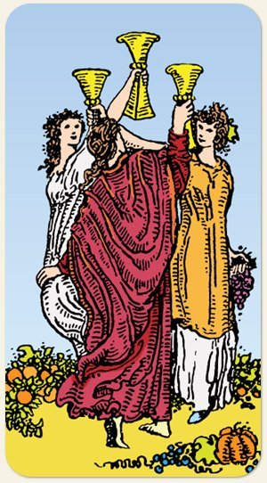 Sekhmetarot's tweet photo. Aspectos incomuns do 3 de copas:

1. Pode se referir a uma pessoa muito festeira ao ponto de ser irresponsável, também pode ser alguém que tem relações superficiais pois só quer a parte boa dos relacionamentos

2. Vemos nessa carta vários elementos de prosperidade: uvas, abóbora etc então pode ser uma carta que representa abundância, conquista inclusive material que leva a comemoração

3. O número 3, numerologicamente pode também representar fertilidade (vide a imperatriz) então essa carta pode estar falando de gravidez a depender do contexto: a inserção de uma terceira pessoa, que traz alegrias, para um relacionamento

4. É uma carta que fala de boas amizades que comemoram suas conquistas e te querem ver crescer

5. Se estiver no aspecto negativo pode indicar romanticamente que essa pessoa não tem muita responsabilidade afetiva no entanto, sendo alguém que almeja mais o casual do que o compromisso