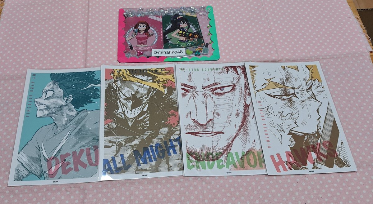 minariko48's tweet photo. 【交換】　ヒロアカ　原画展　ワンシーンカードコレクション

譲
緑谷出久Ａ、オールマイト、エンデヴァー、ホークス

求
爆豪勝己Ａ、Ｂ

郵送希望
検索からも、お気軽にお声掛けください https://t.co/y69c8aTnnl