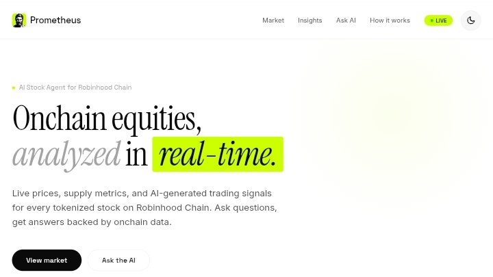 askprometheus_'s tweet photo. Prometheus is live

an AI agent that reads tokenized stocks on Robinhood Chain and tells you what's worth buying.

and yes Robinhood, we took the name https://t.co/XliEjllig2