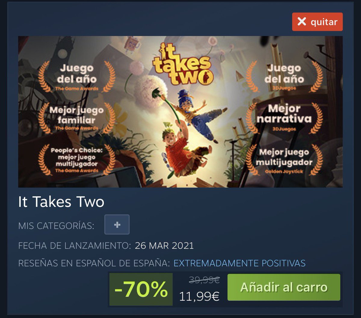 Arekkusu98's tweet photo. Bonic@ s! Tenéis el #Ittaketwo por 11,99€!! #Steam Hasta el 28 de septiembre! Aprovechar!! ☺️✨ https://t.co/IzNjXTvcud