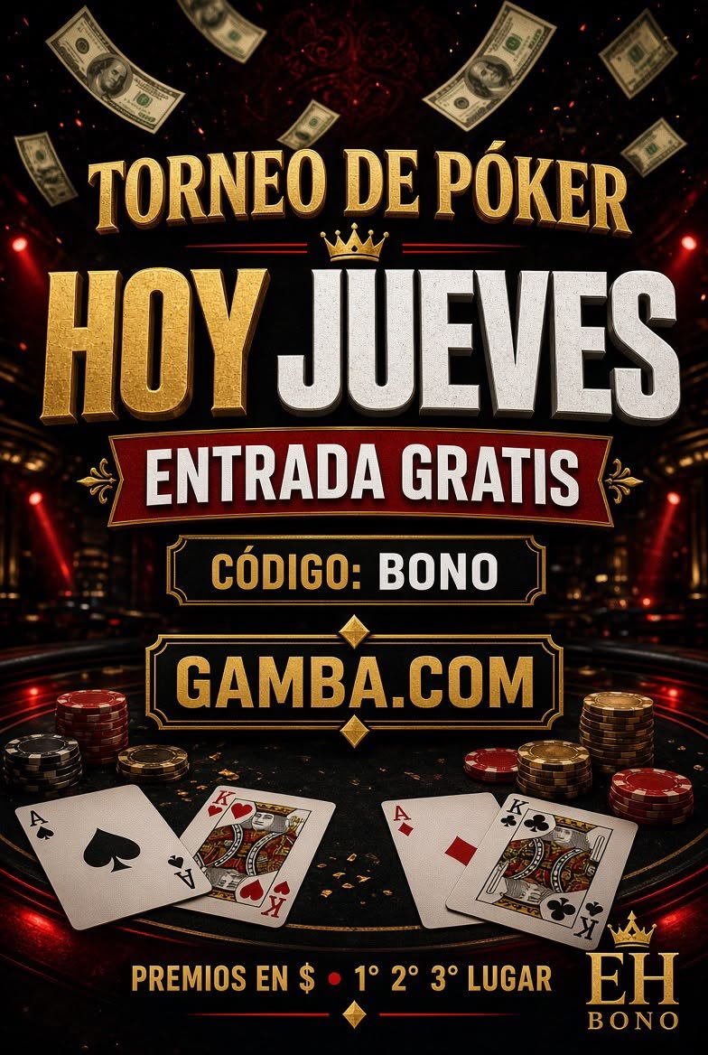 EHBONO's tweet photo. TORNEO DE PÓKER — 
HOY JUEVES
Entrada GRATIS si usas el código BONO en https://t.co/2vCjL48pHv
Premios en $ para: 
🥇 1er lugar
🥈 2do lugar
🥉 3er lugar
Regístrate, mete el código y entra. Hoy. 
Nos vemos en https://t.co/IGhf0Q5tfL https://t.co/wZ1ny8F6OQ