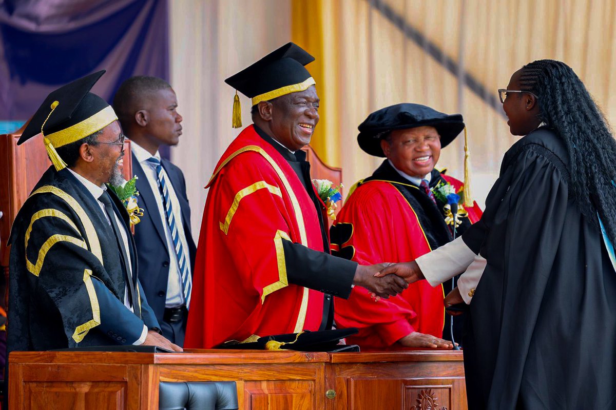 edmnangagwa's tweet photo. As your President and Chancellor, I am immensely proud to preside over the 32nd Graduation Ceremony of the National University of Science and Technology (NUST). 

Today, we celebrate the remarkable academic achievements of 2,570 graduands—comprising 1,363 males and 1,208 females—who have earned their diplomas, degrees, and higher distinctions.Among these exceptional minds, we are physically capping 221 graduands, including five distinguished Doctor of Philosophy (PhD) holders who will lead our nation's research frontiers. 

We also warmly congratulate our 19 international graduands from Botswana, Eswatini, Mauritius, the DRC, and Zambia, alongside three resilient graduands living with disabilities who have proven that determination knows no bounds. 

As we celebrate, we also pause to honour the memory of three graduands being awarded posthumously, whose legacies remain part of the NUST family.This graduating class represents the driving force behind Zimbabwe’s modernization and industrialization strategy. Through innovative skills development and higher education excellence, these young leaders are fully equipped to build our nation and impact the global stage.

Congratulations to the Class of 2026! Makorokoto! Amhlophe!