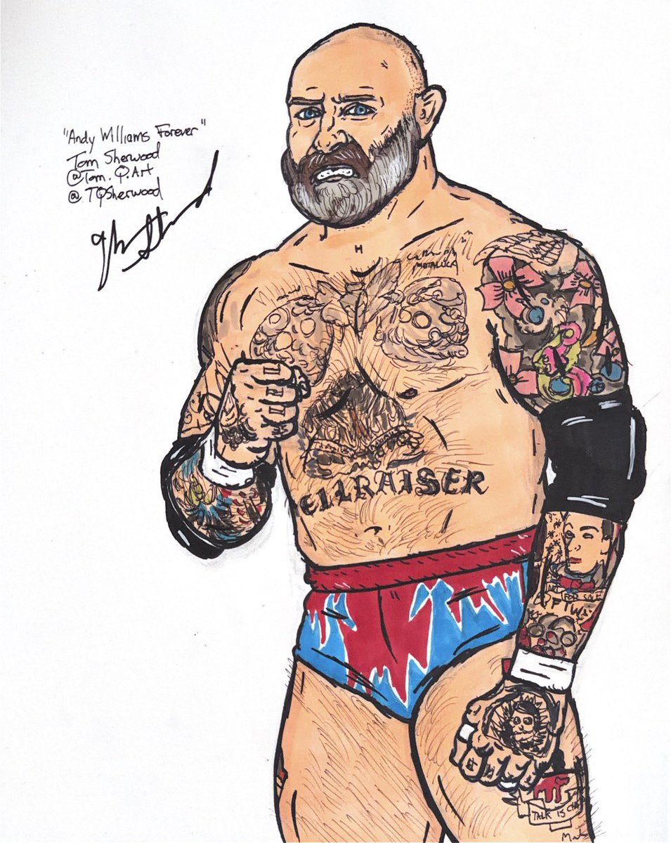 TQSherwood's tweet photo. “Andy Williams Forever.” I wanted to pay tribute to @andycomplains, just heartbroken over his passing. He meant so much to so many. I can’t make @C4Wrestling but I wanted to join in to show love. #andywilliams #fanart #butcher #everytimeidie https://t.co/KXwOEz6e4P