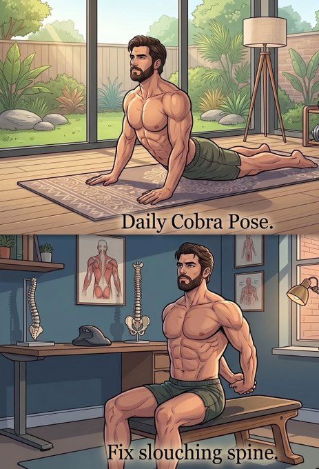PeakMasculinit's tweet photo. Dear men: Do these pose to make your life better.

1. Cobra pose https://t.co/tbZM1TriAW
