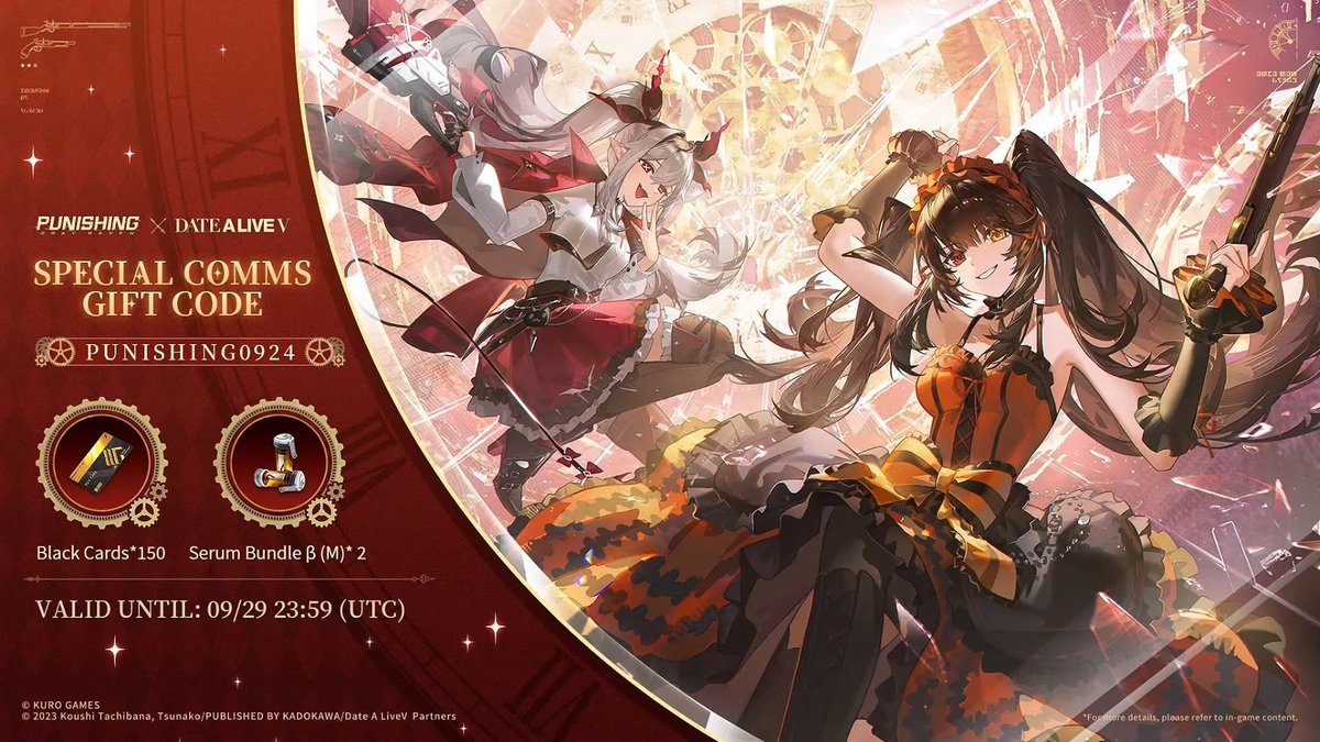 Naruvt0's tweet photo. PSA: Limited Time Gift Code Reminder

- PUNISHING0924

Valid: until 9/29

#punishingrayraven #pg https://t.co/ffKHvYKB1V